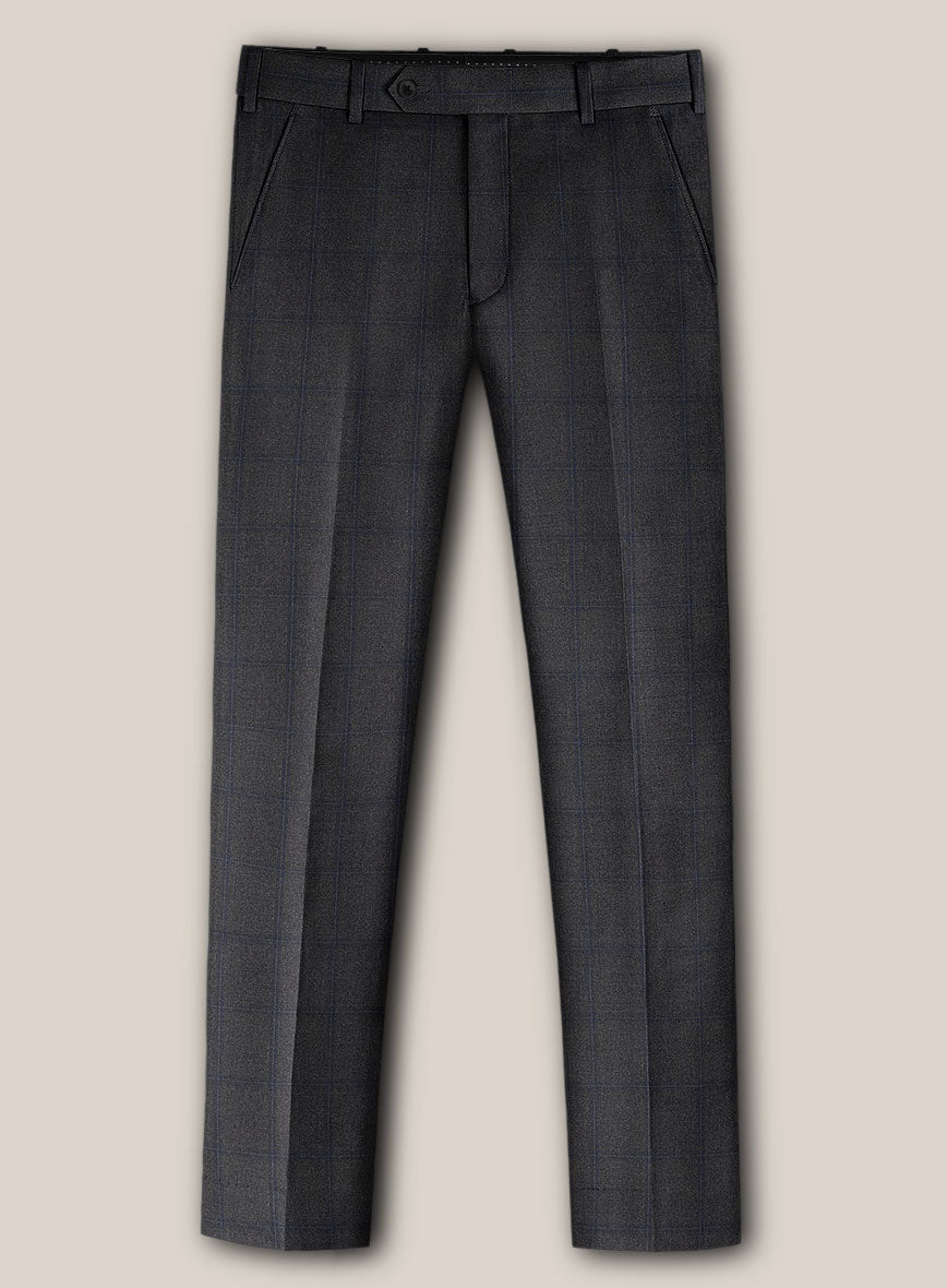 Scabal Tornado Windowpane Dark Gray Wool Pants - StudioSuits