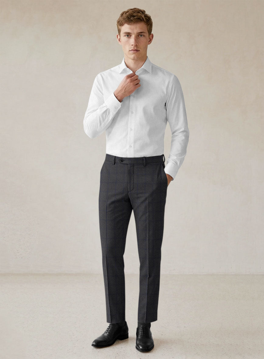 Scabal Tornado Windowpane Dark Gray Wool Pants - StudioSuits
