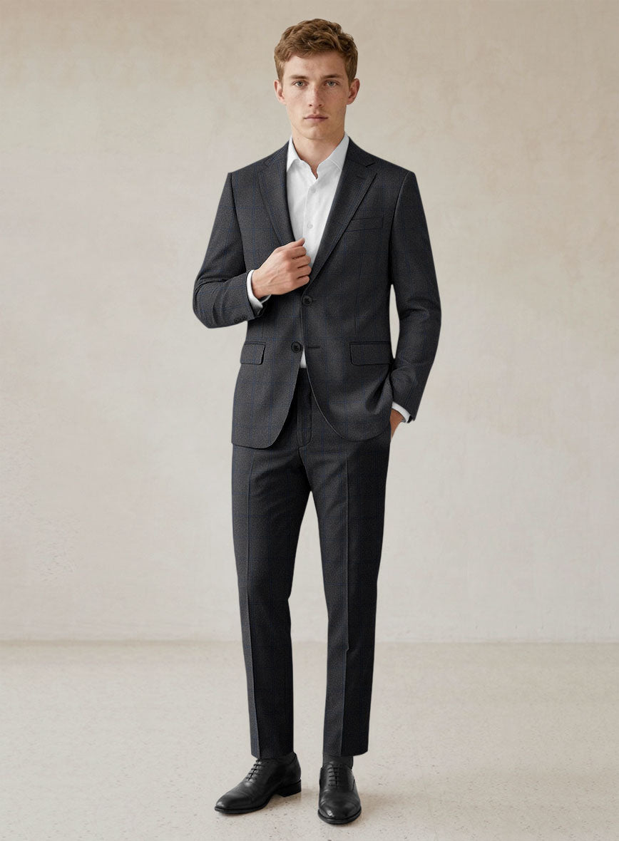 Scabal Tornado Windowpane Dark Gray Wool Suit - StudioSuits