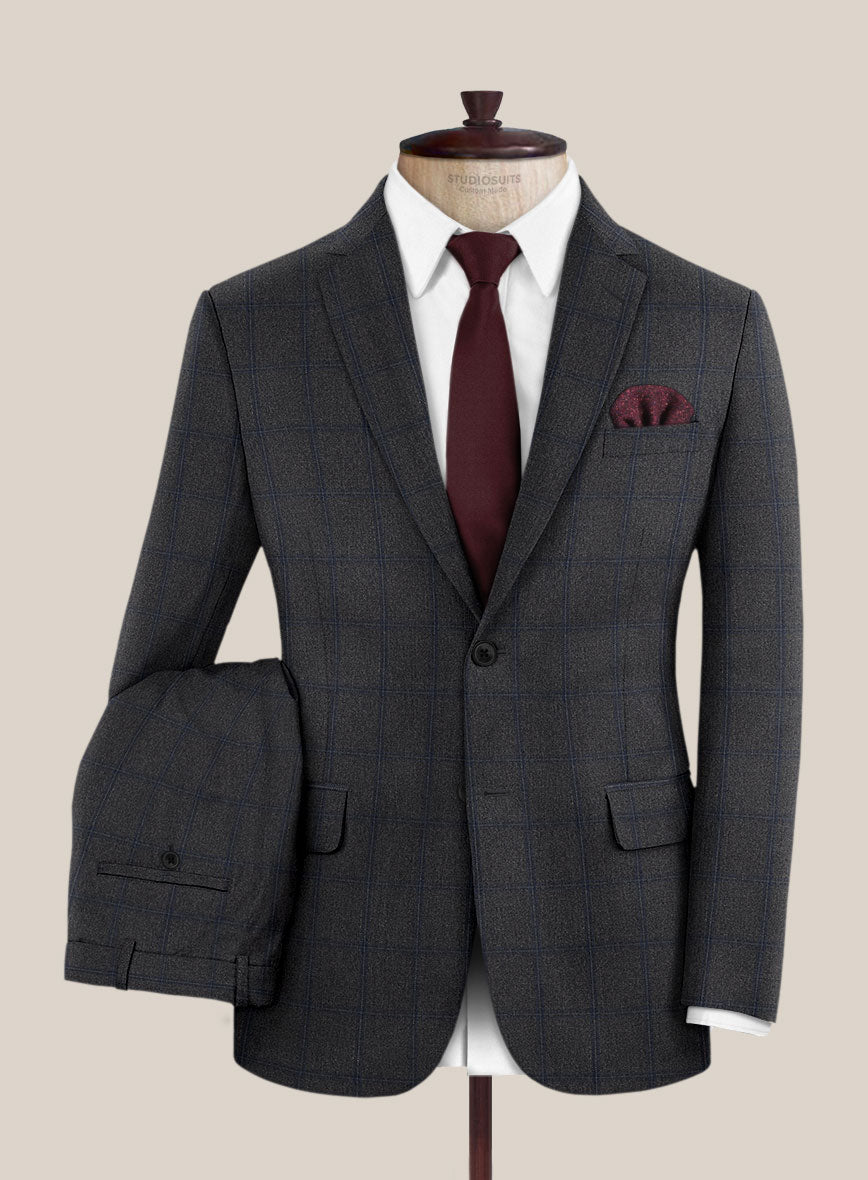 Scabal Tornado Windowpane Dark Gray Wool Suit - StudioSuits