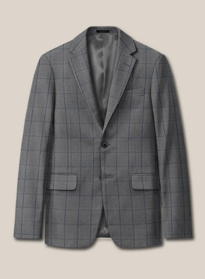 Scabal Tornado Windowpane Gray Wool Jacket - StudioSuits
