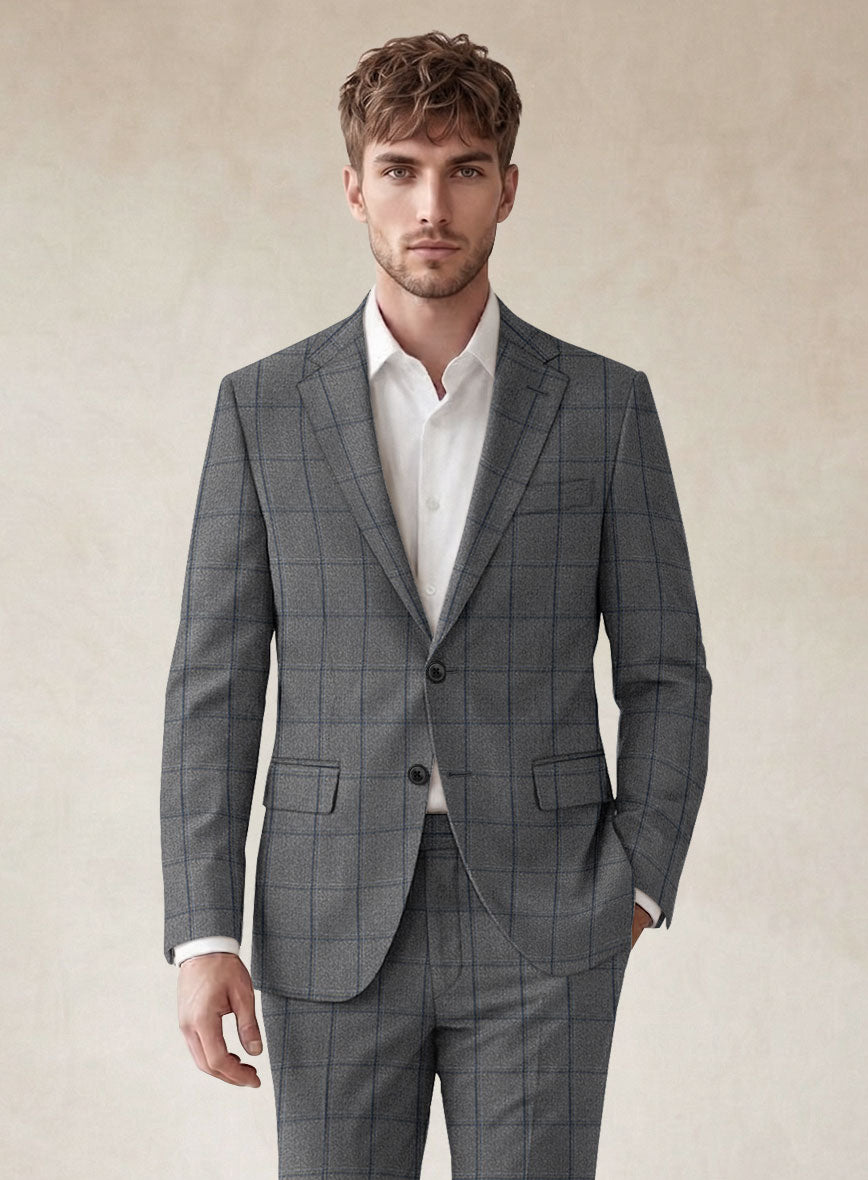 Scabal Tornado Windowpane Gray Wool Jacket - StudioSuits