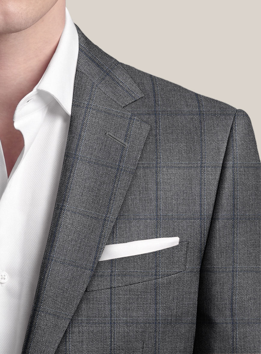 Scabal Tornado Windowpane Gray Wool Jacket - StudioSuits