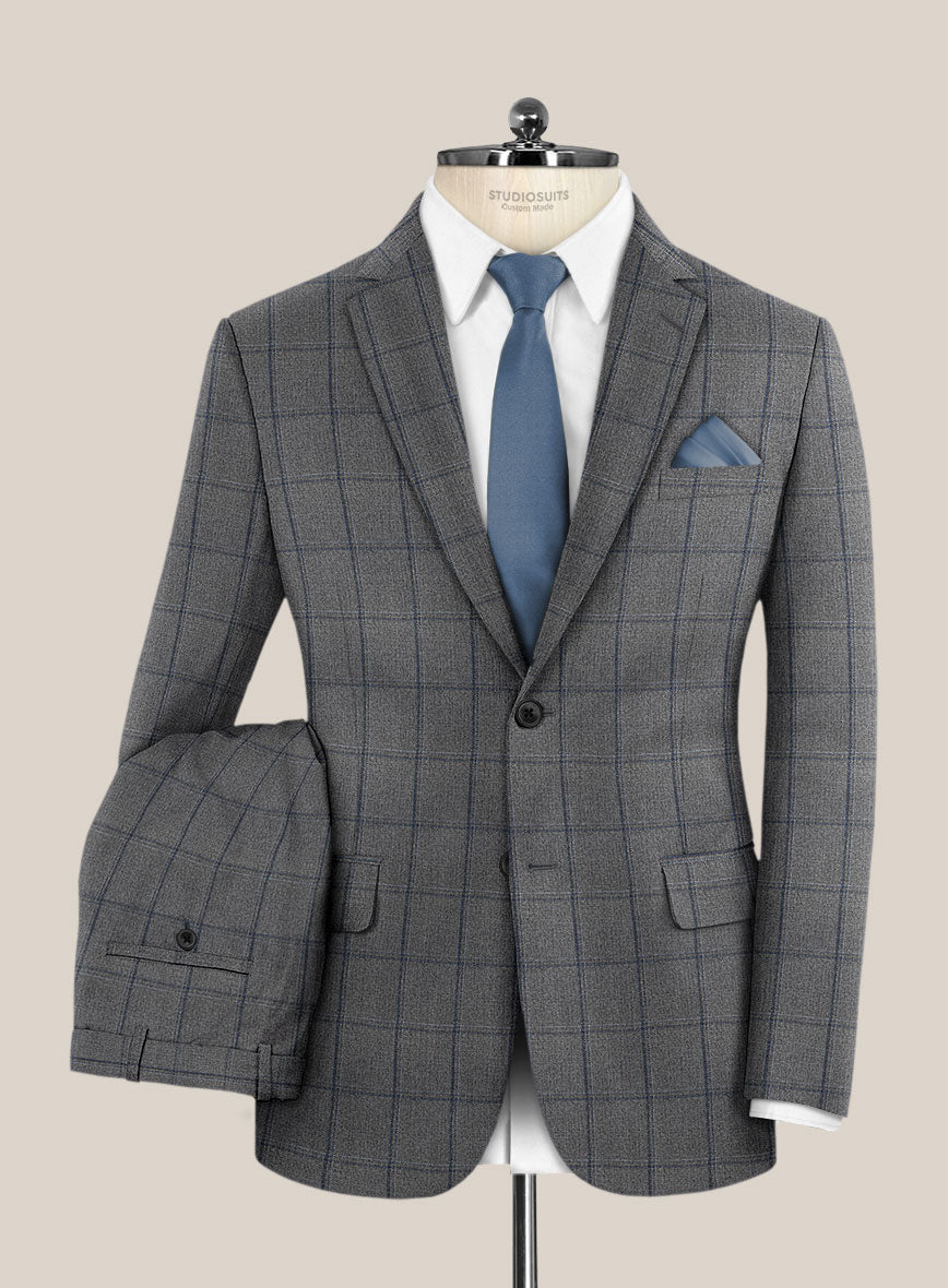 Scabal Tornado Windowpane Gray Wool Suit - StudioSuits
