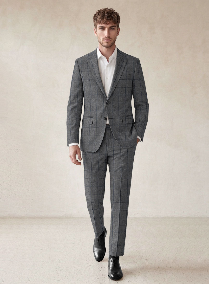 Scabal Tornado Windowpane Gray Wool Suit - StudioSuits