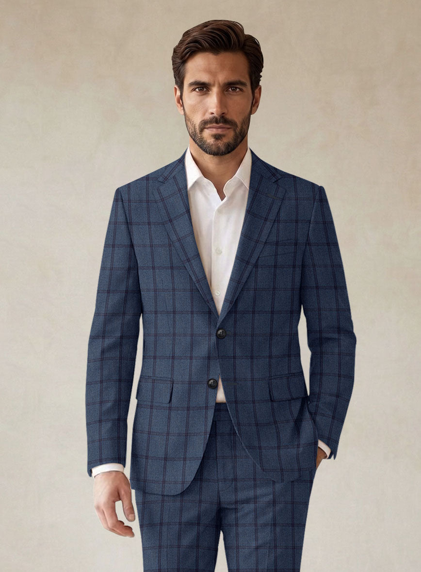 Scabal Tornado Windowpane Pacific Blue Wool Jacket - StudioSuits