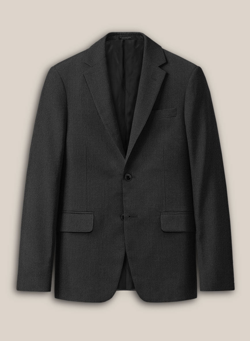 Scabal Ugeni Herringbone Charcoal Wool Jacket - StudioSuits