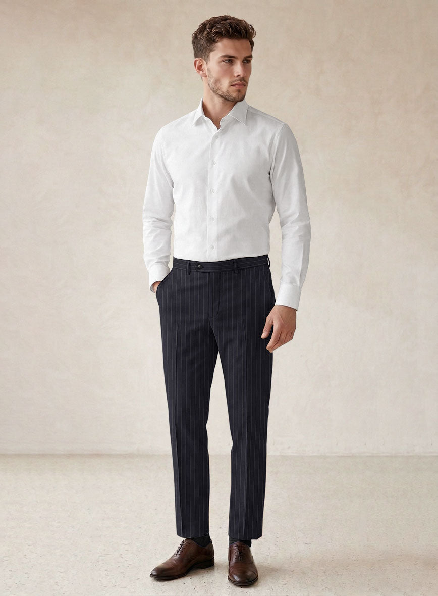 Scabal Vredlo Stripe Blue Wool Pants - StudioSuits
