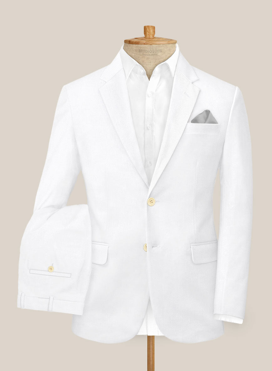 Scabal White Cotton Stretch Suit - StudioSuits