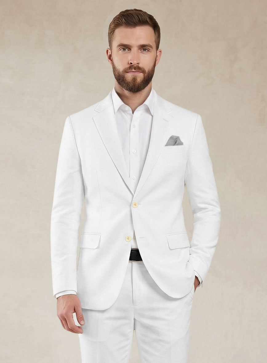 Scabal White Cotton Stretch Suit - StudioSuits