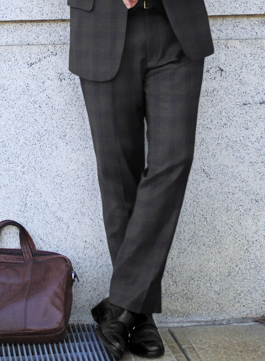 Scabal Arriol Checks Charcoal Wool Pants - StudioSuits