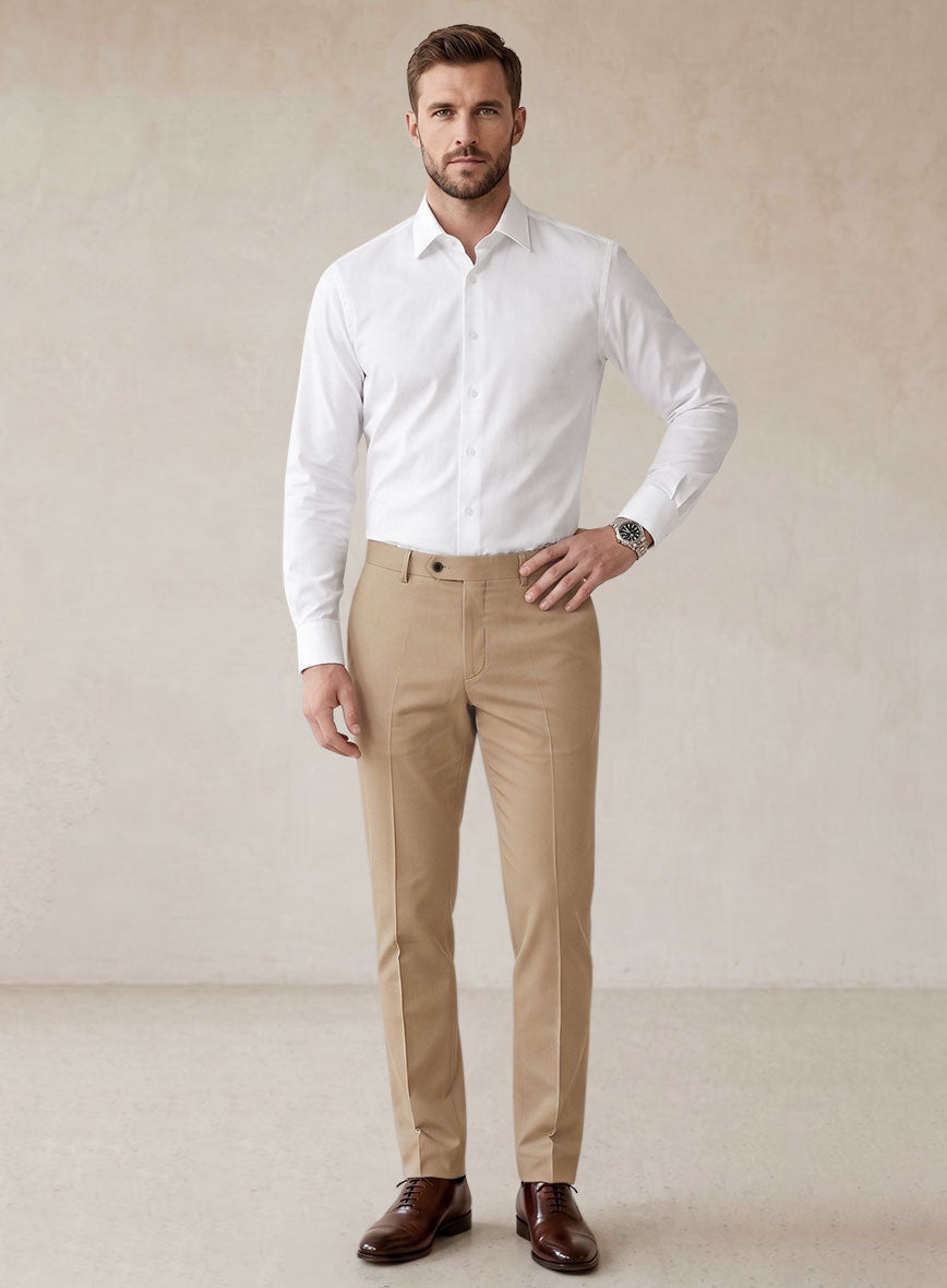 Scabal Beige Cashmere Cotton Pants - StudioSuits