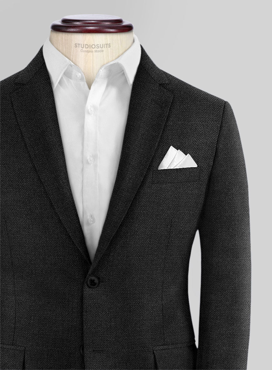 Scabal Charcoal Herringbone Wool Jacket - StudioSuits