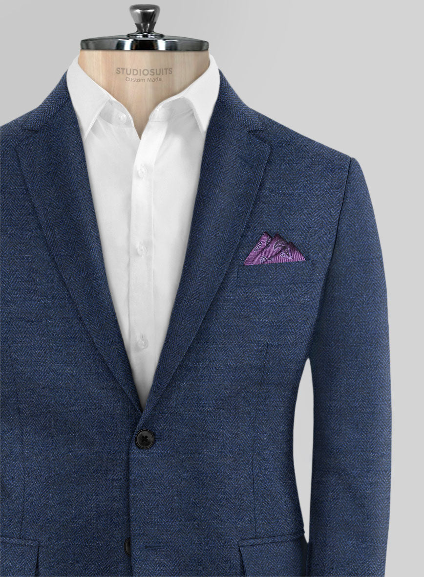 Scabal Cobalt Blue Herringbone Wool Jacket - StudioSuits