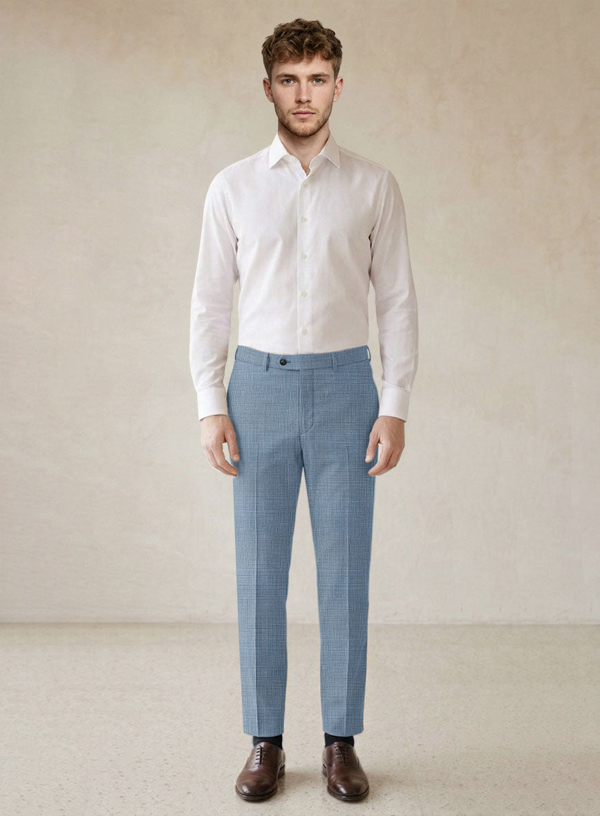Scabal Cosmopolitan Nailhead Light Blue Wool Pants - StudioSuits