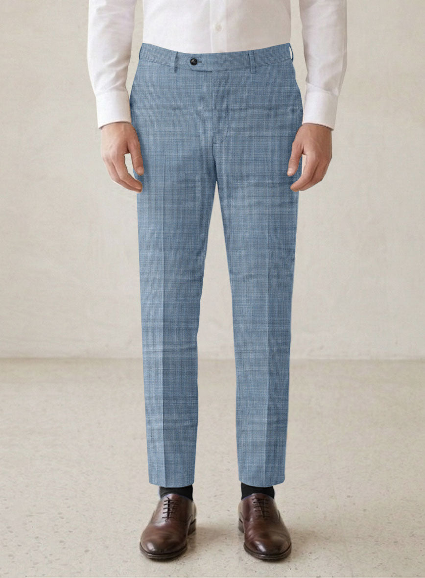 Scabal Cosmopolitan Nailhead Light Blue Wool Pants - StudioSuits