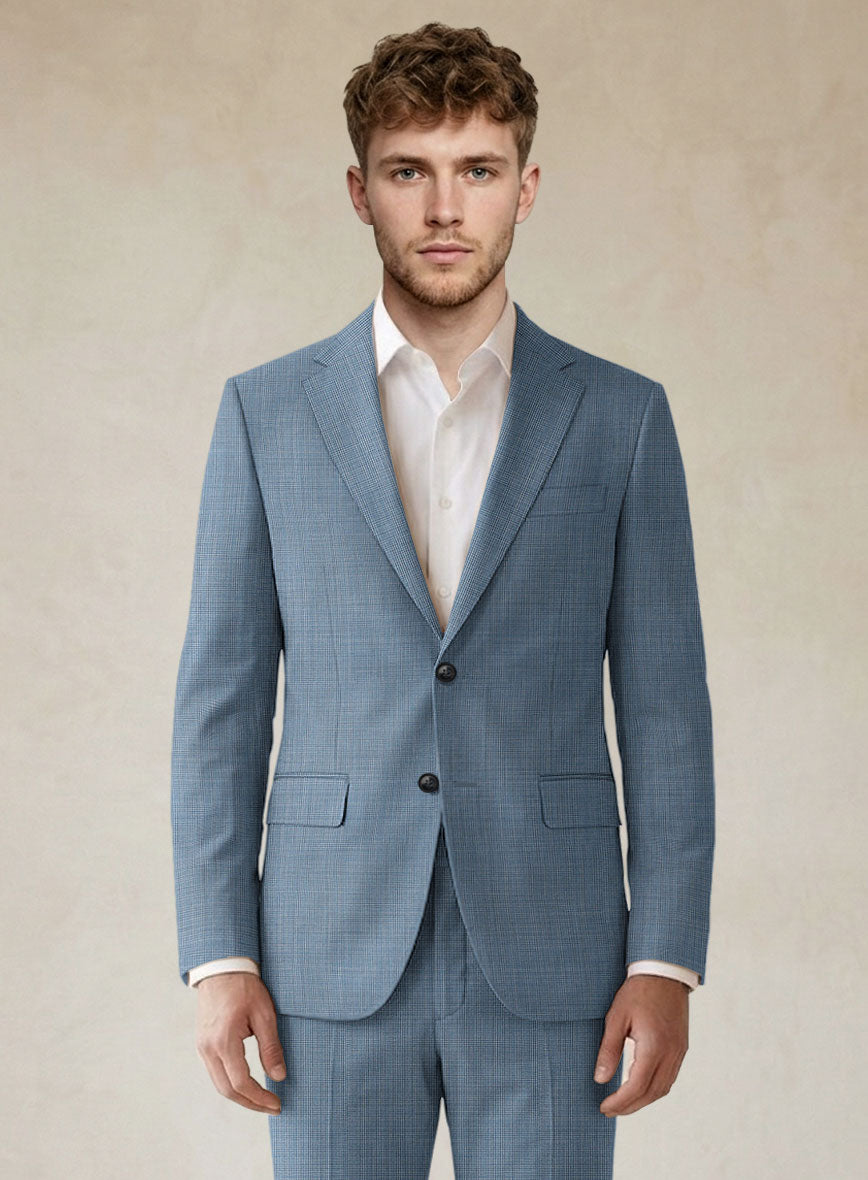 Scabal Cosmopolitan Nailhead Light Blue Wool Suit - StudioSuits