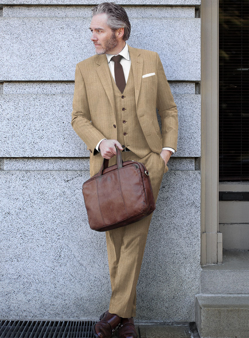 Scabal Cosmopolitan Pinstripe Beige Wool Suit - StudioSuits