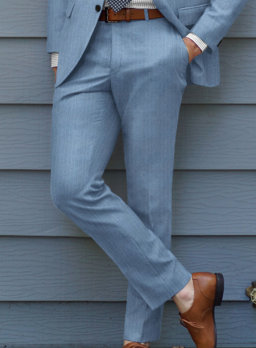 Scabal Cosmopolitan Pinstripe Blue Wool Pants - StudioSuits