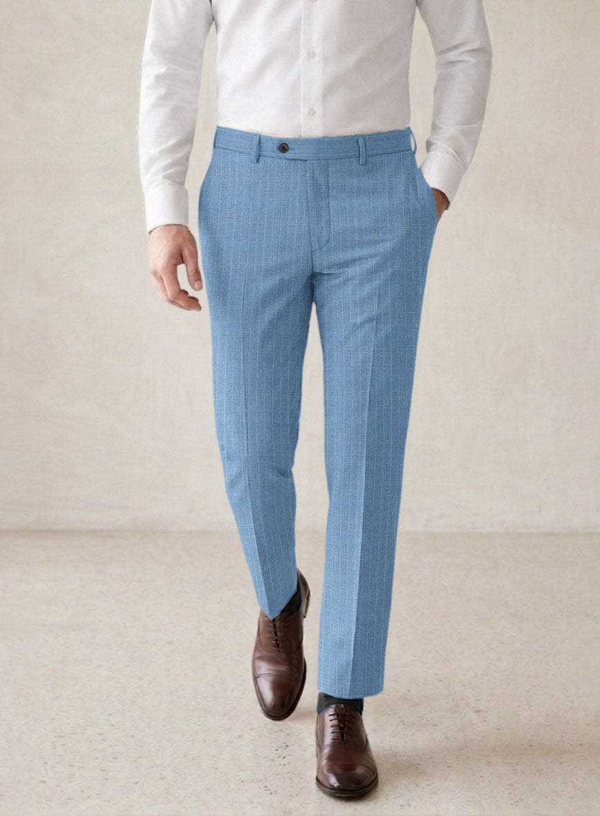 Scabal Cosmopolitan Pinstripe Blue Wool Pants - StudioSuits