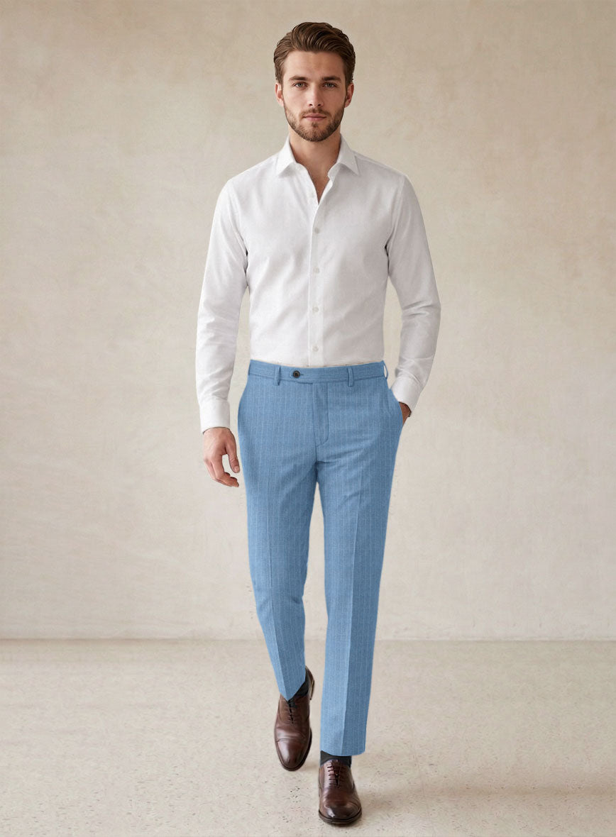 Scabal Cosmopolitan Pinstripe Blue Wool Pants - StudioSuits