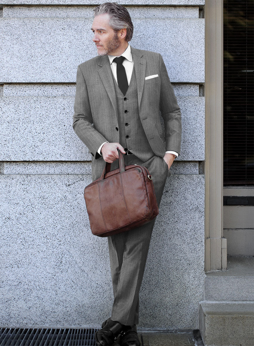 Scabal Cosmopolitan Pinstripe Gray Wool Suit - StudioSuits