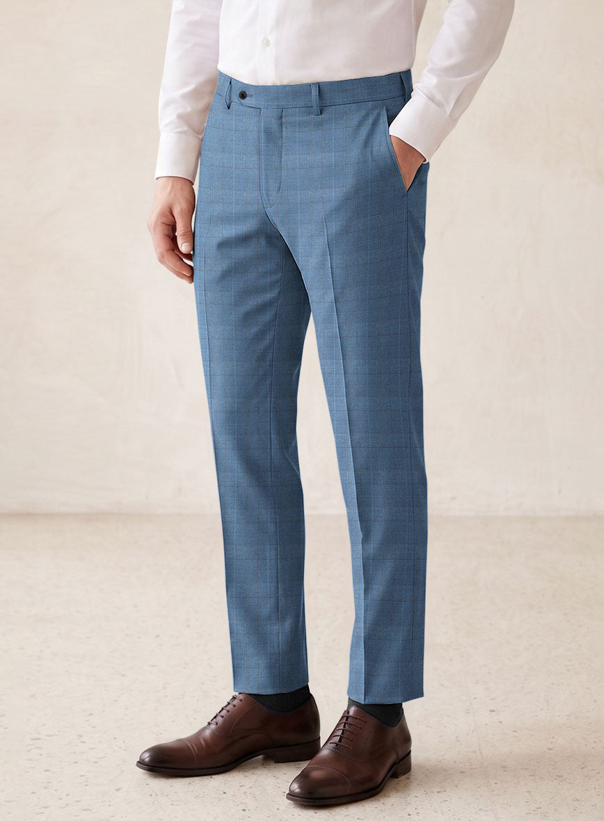 Scabal Cosmopolitan Prince Light Blue Wool Pants - StudioSuits