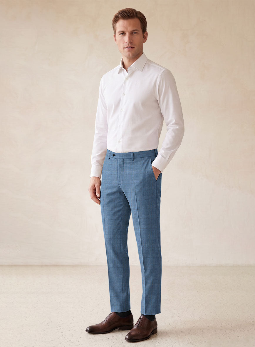 Scabal Cosmopolitan Prince Light Blue Wool Pants - StudioSuits