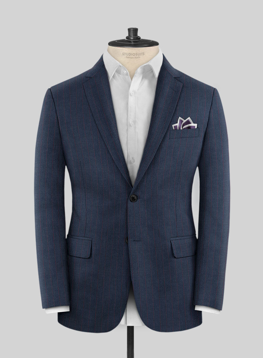 Scabal Cosmopolitan Stripe Denim Blue Wool Jacket - StudioSuits