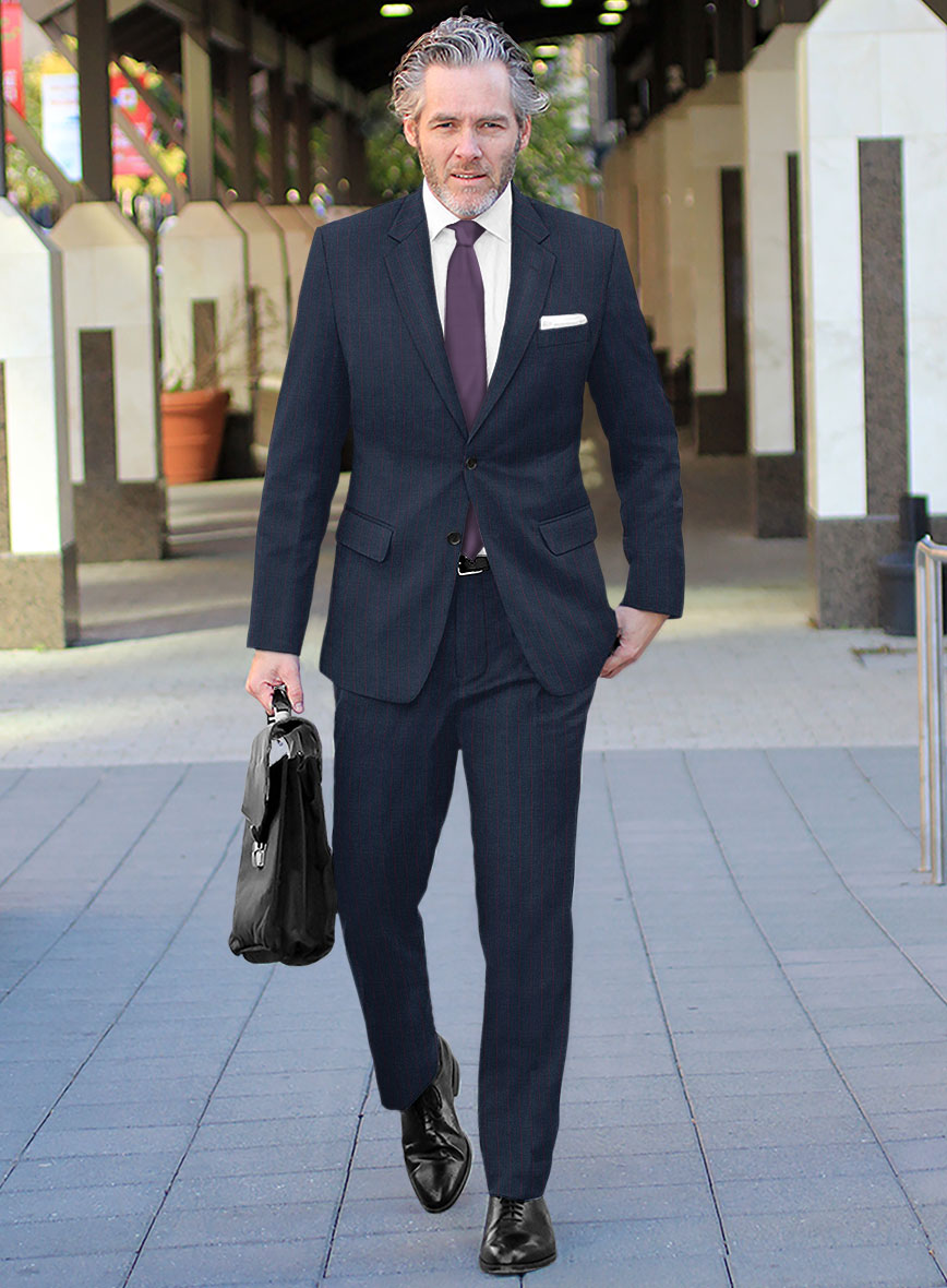Scabal Cosmopolitan Stripe Denim Blue Wool Suit - StudioSuits