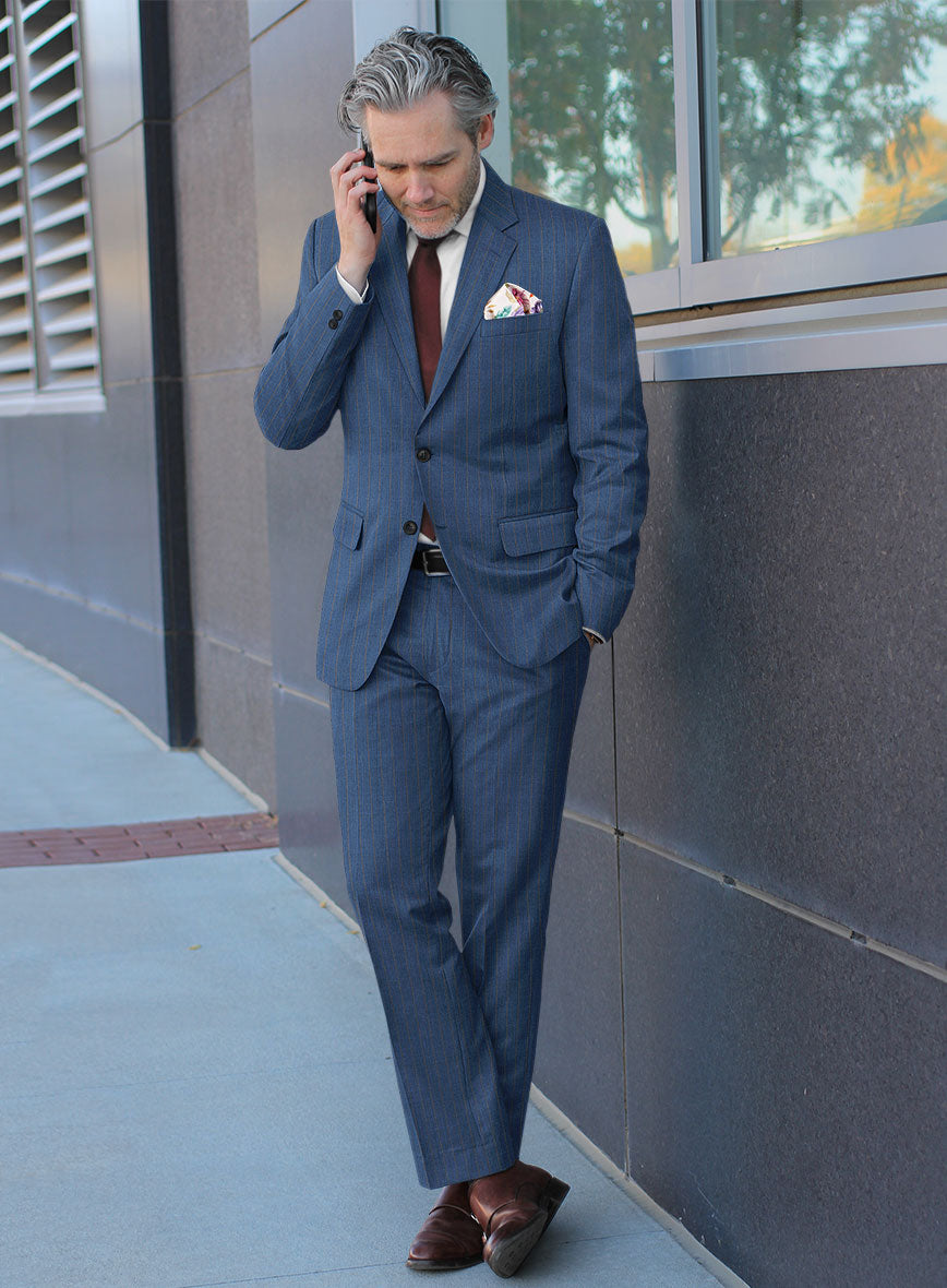 Scabal Cosmopolitan Stripe Flat Blue Wool Suit - StudioSuits