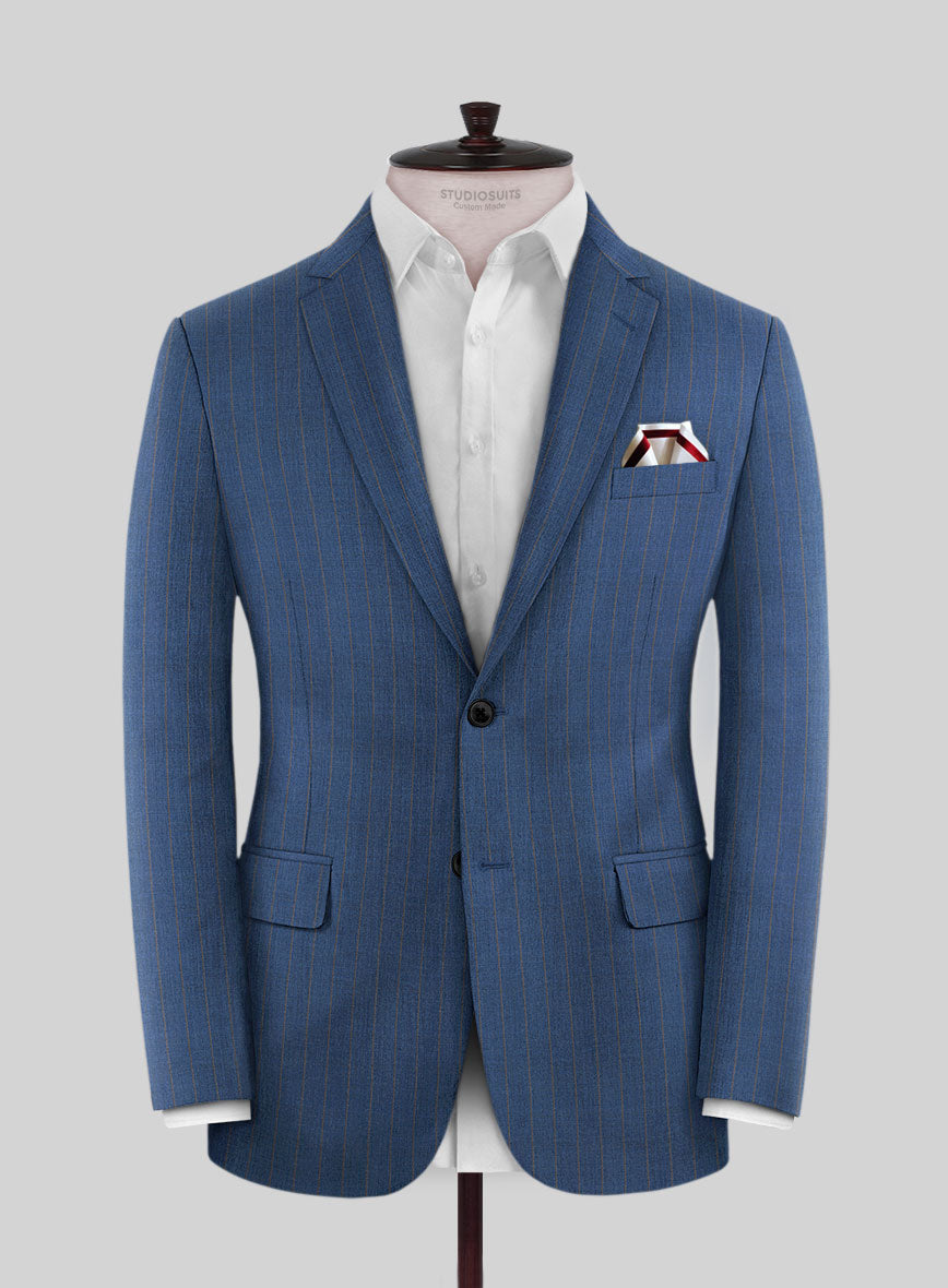 Scabal Cosmopolitan Stripe Flat Blue Wool Suit - StudioSuits