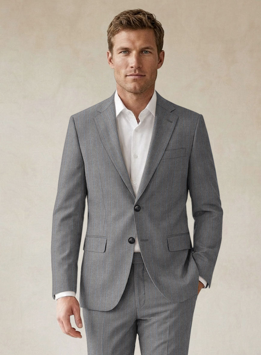 Scabal Cosmopolitan Stripe Gray Wool Jacket - StudioSuits