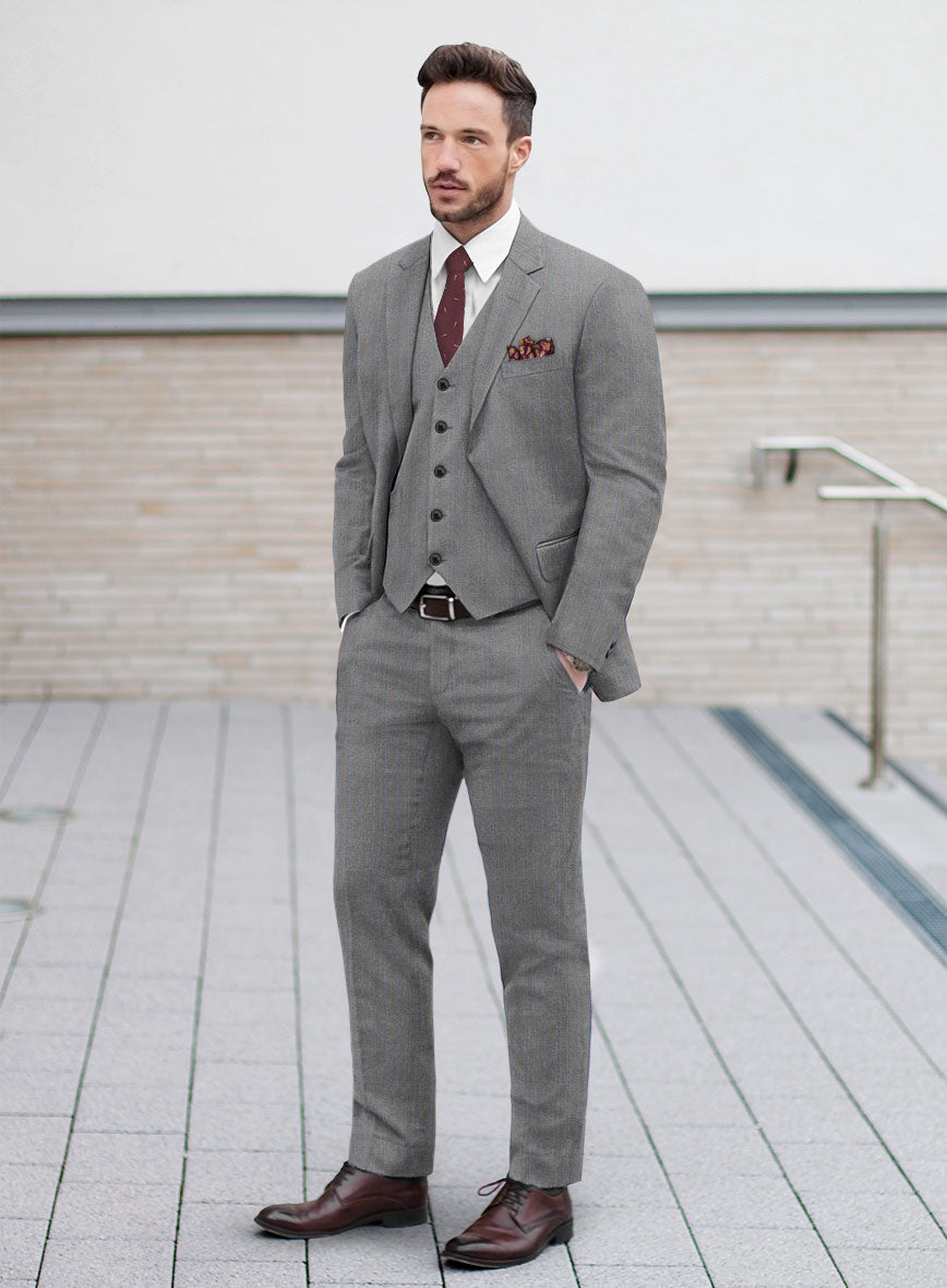 Scabal Cosmopolitan Stripe Gray Wool Suit - StudioSuits
