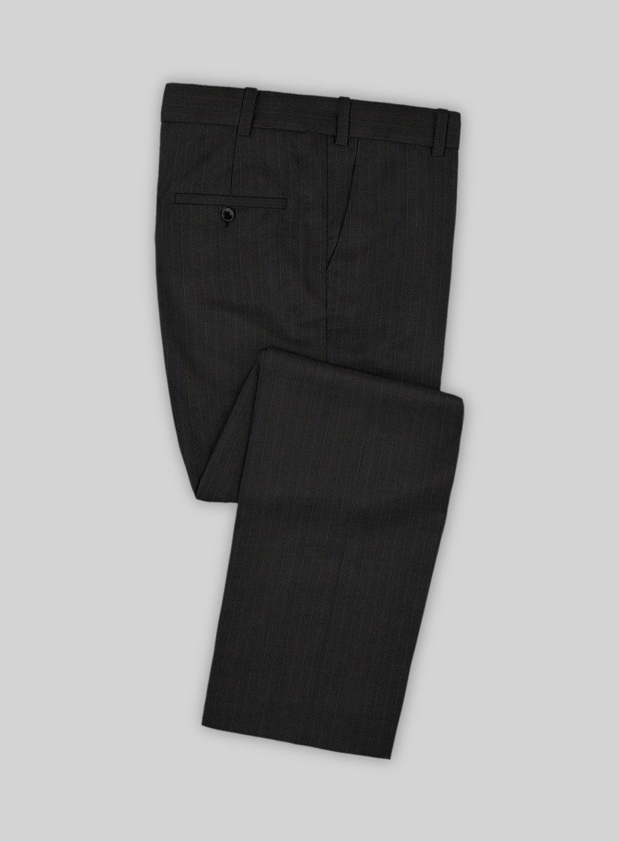 Scabal Cosmopolitan Stripe Iriya Black Wool Pants - StudioSuits