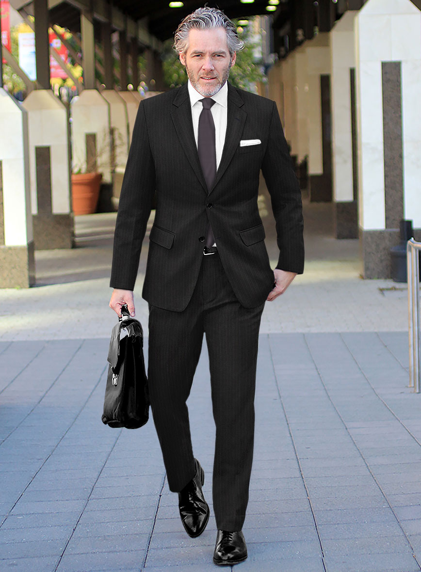 Scabal Cosmopolitan Stripe Iriya Black Wool Suit - StudioSuits