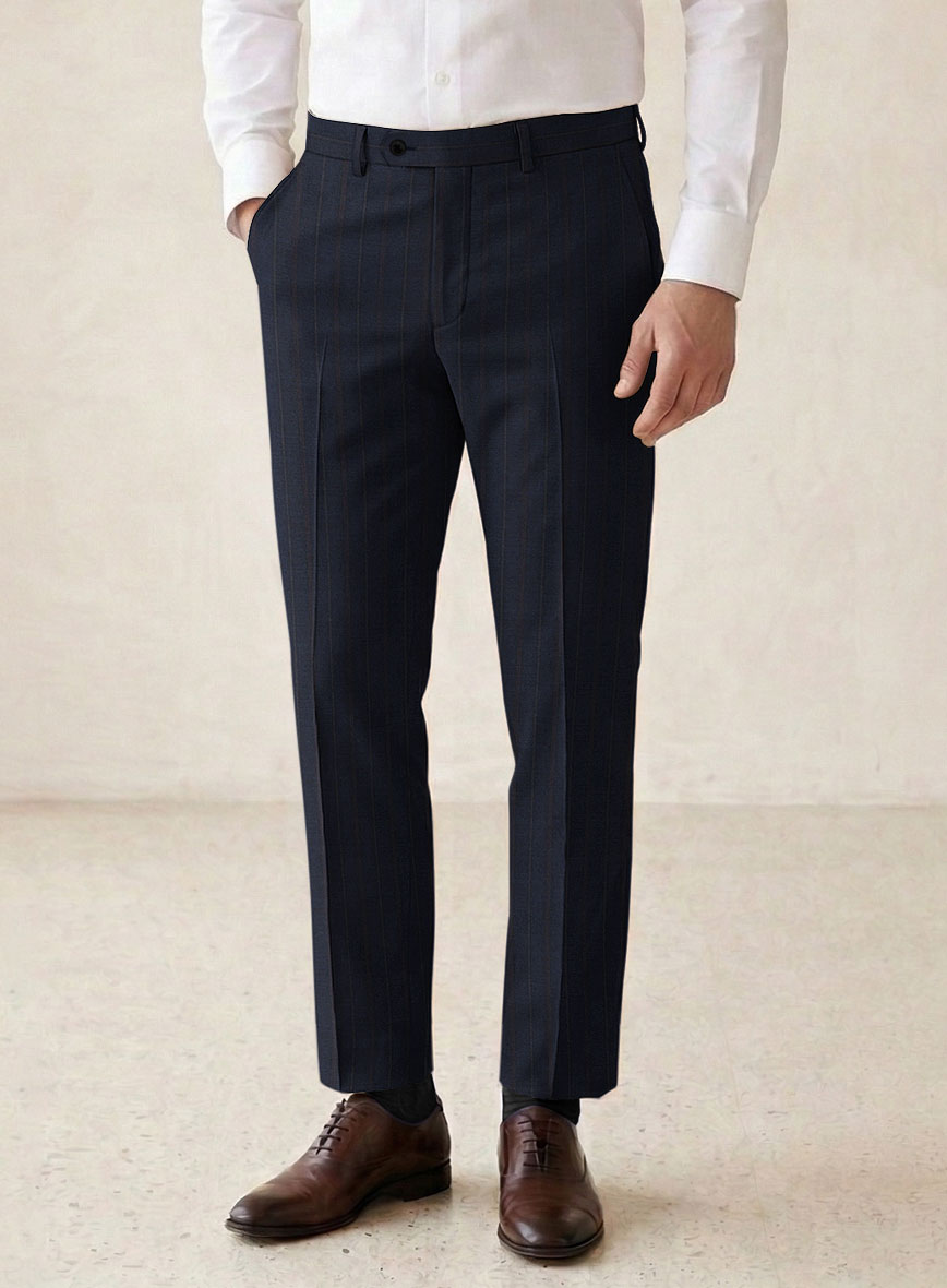 Scabal Cosmopolitan Stripe Tade Blue Wool Pants - StudioSuits