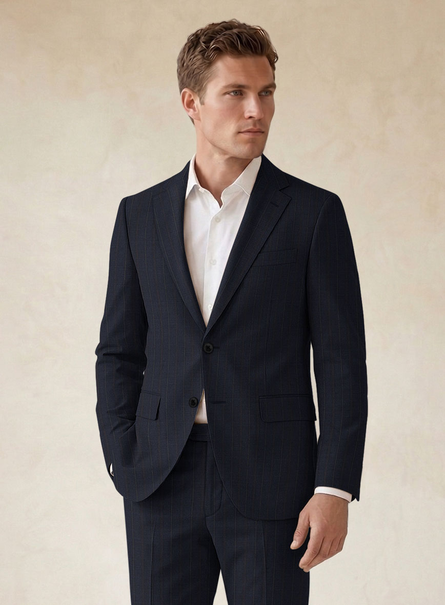 Scabal Cosmopolitan Stripe Tade Blue Wool Suit - StudioSuits