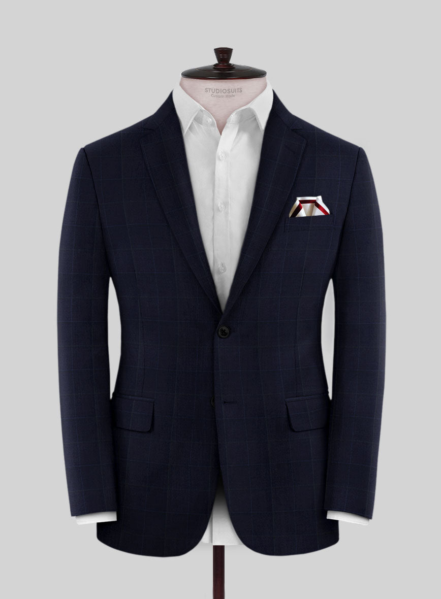 Scabal Cosmopolitan Windowpane Dark Blue Wool Jacket - StudioSuits