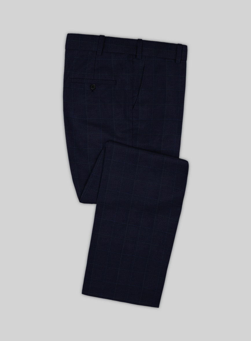 Scabal Cosmopolitan Windowpane Dark Blue Wool Pants - StudioSuits