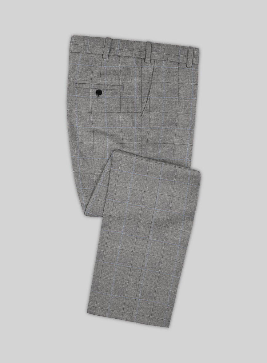 Scabal Cosmopolitan Windowpane Gray Wool Pants - StudioSuits