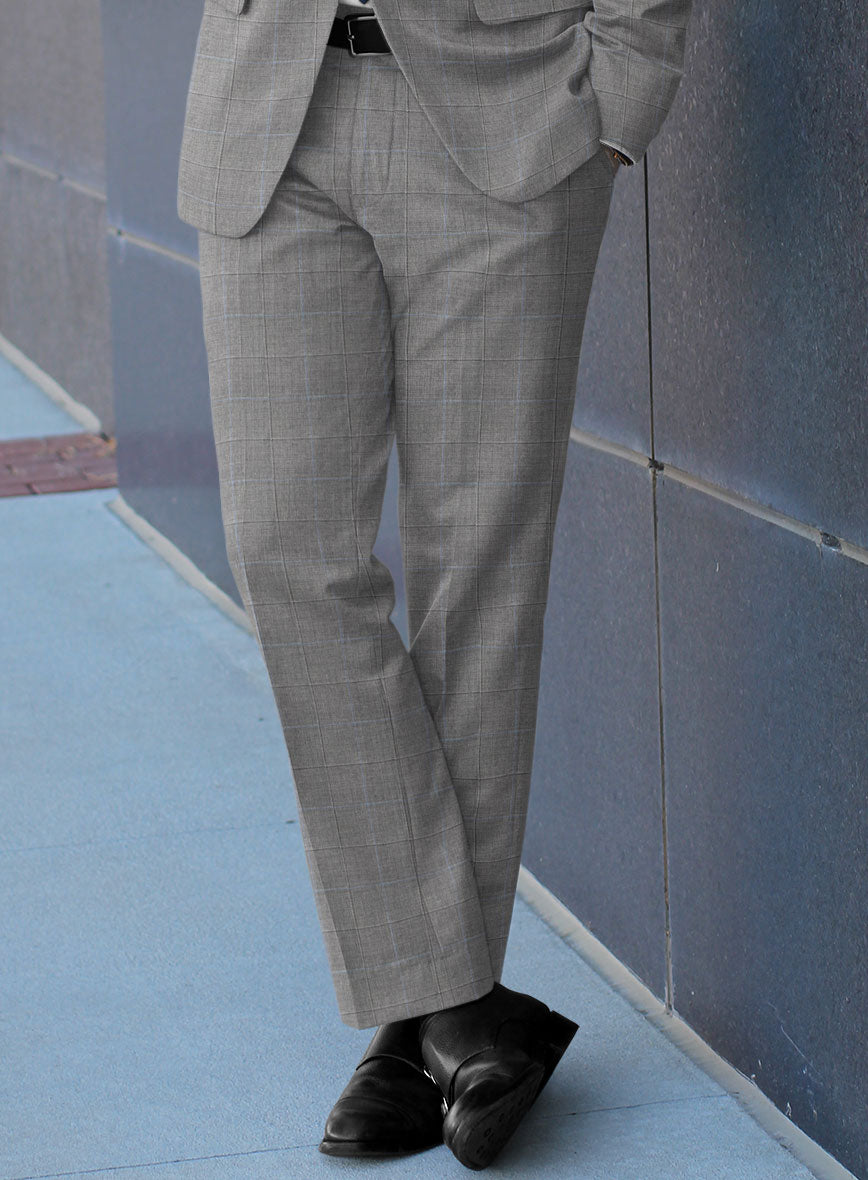 Scabal Cosmopolitan Windowpane Gray Wool Pants - StudioSuits