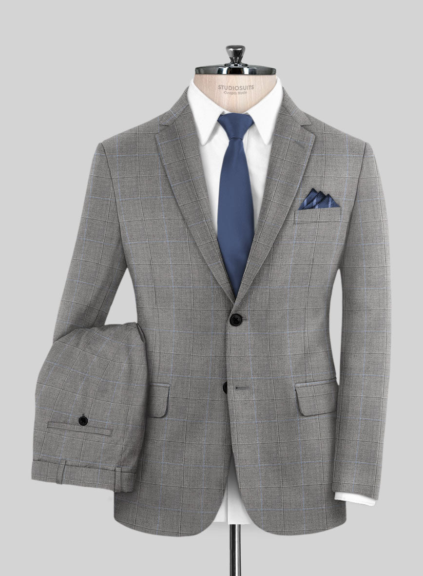Scabal Cosmopolitan Windowpane Gray Wool Suit - StudioSuits