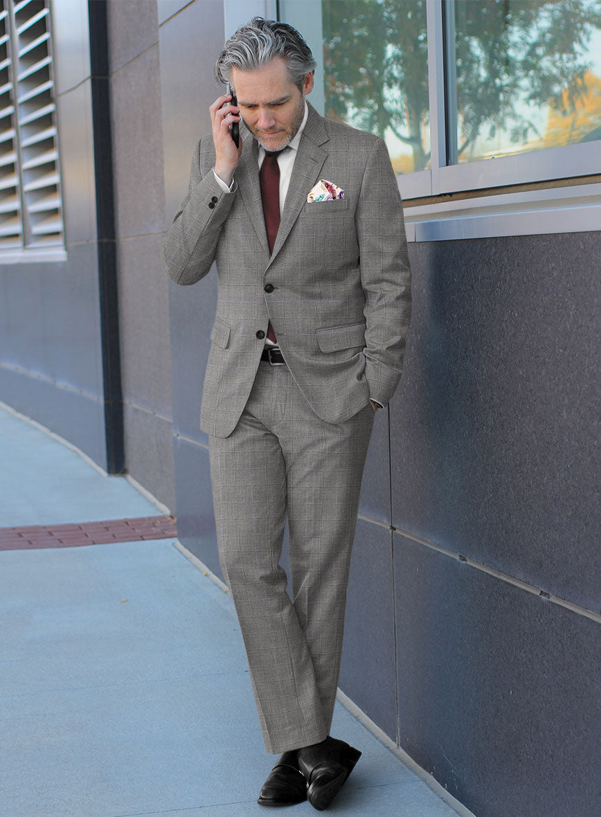 Scabal Cosmopolitan Windowpane Gray Wool Suit - StudioSuits