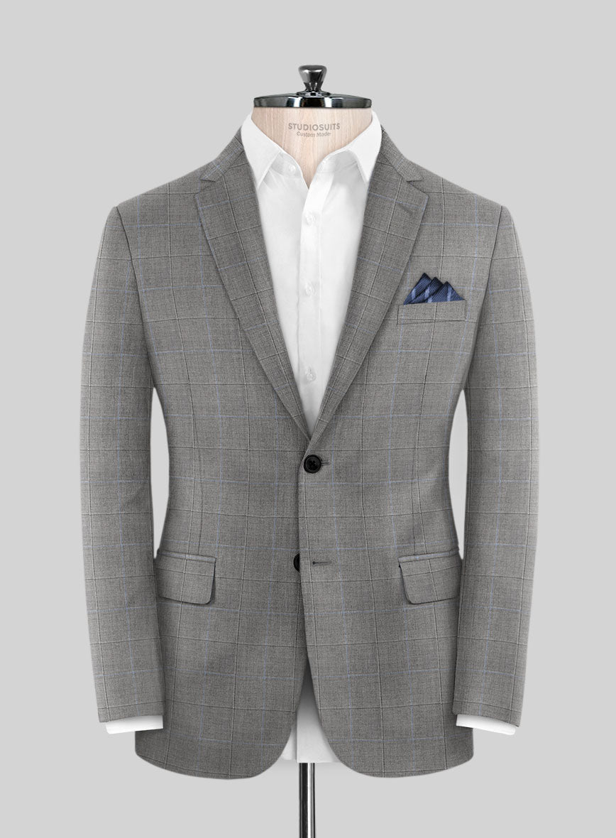 Scabal Cosmopolitan Windowpane Gray Wool Suit - StudioSuits