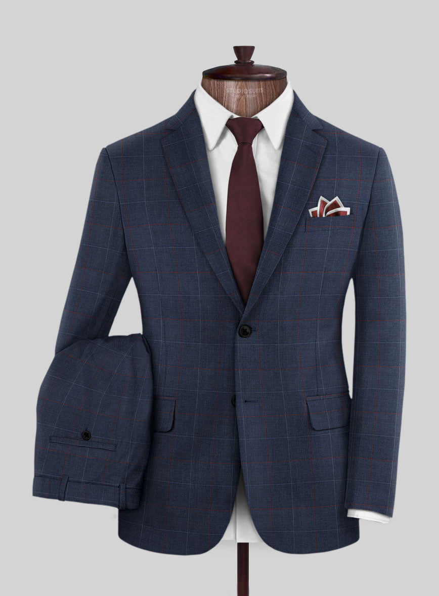 Scabal Cosmopolitan Windowpane Light Navy Wool Suit - StudioSuits