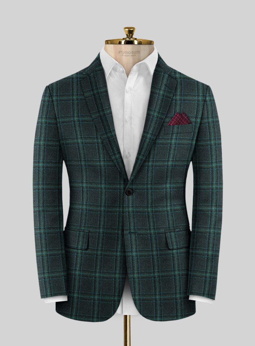 Scabal Dark Green Checks Wool Jacket - StudioSuits