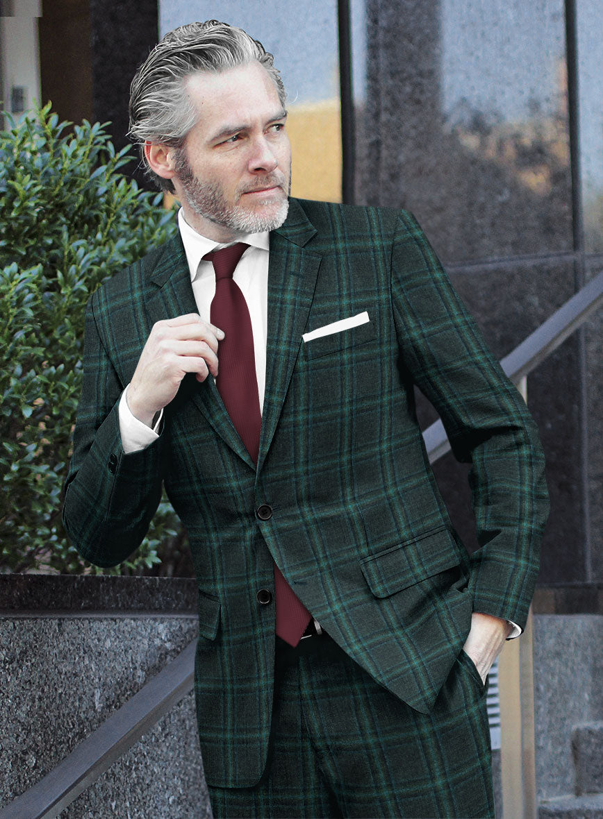 Scabal Dark Green Checks Wool Jacket - StudioSuits