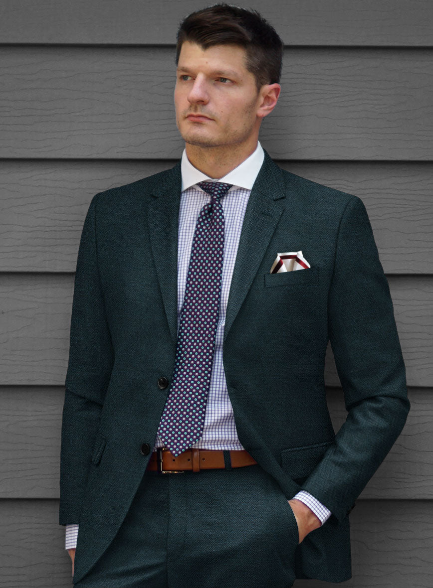 Scabal Dark Teal Herringbone Wool Jacket - StudioSuits