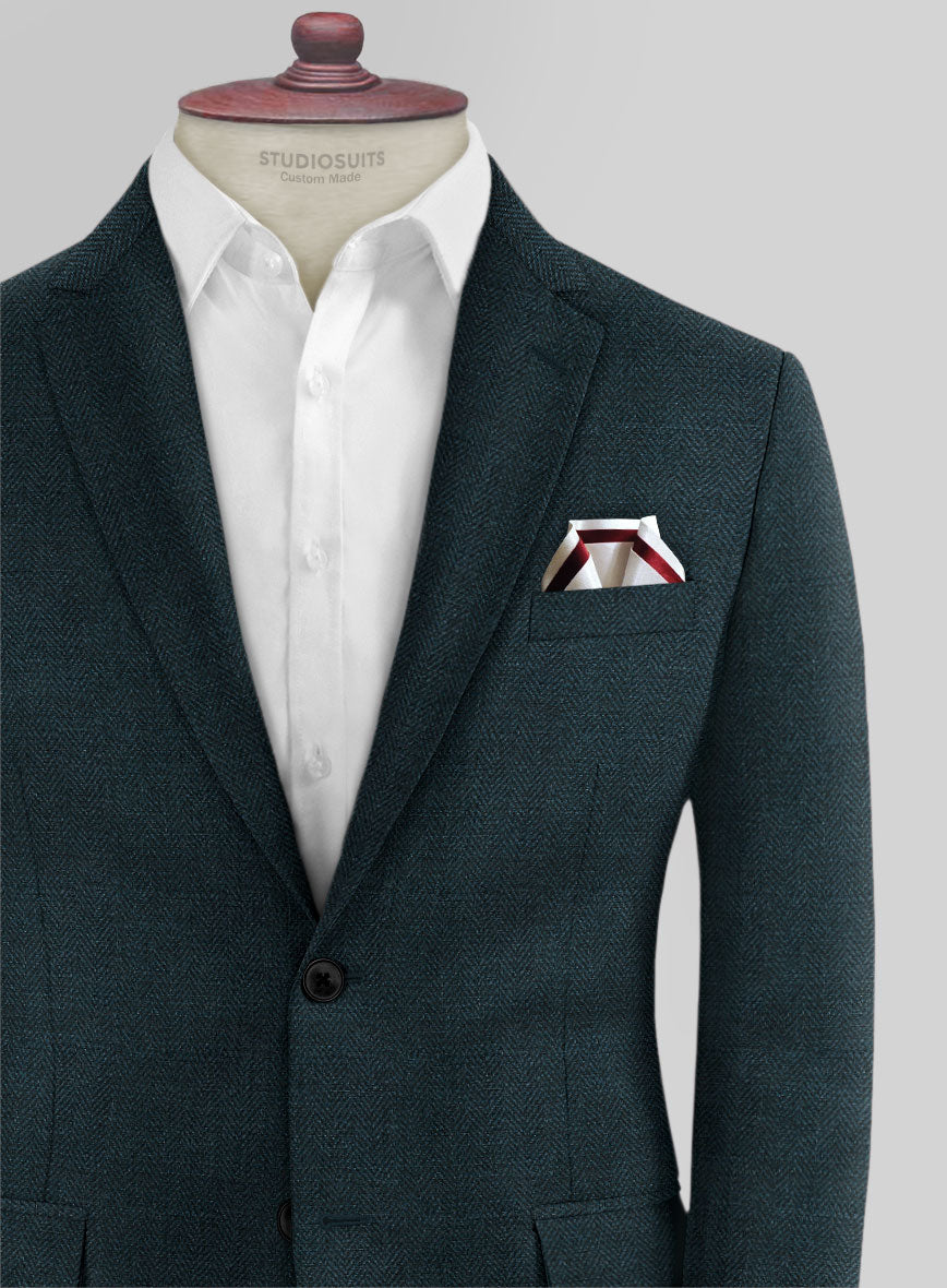 Scabal Dark Teal Herringbone Wool Jacket - StudioSuits